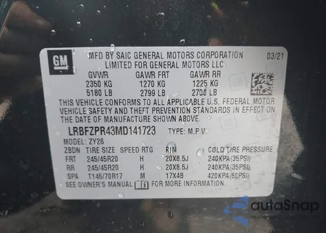 2021 Buick Envision Awd Essence z USA, uszkodzony, nr VIN LRBFZPR43MD141723